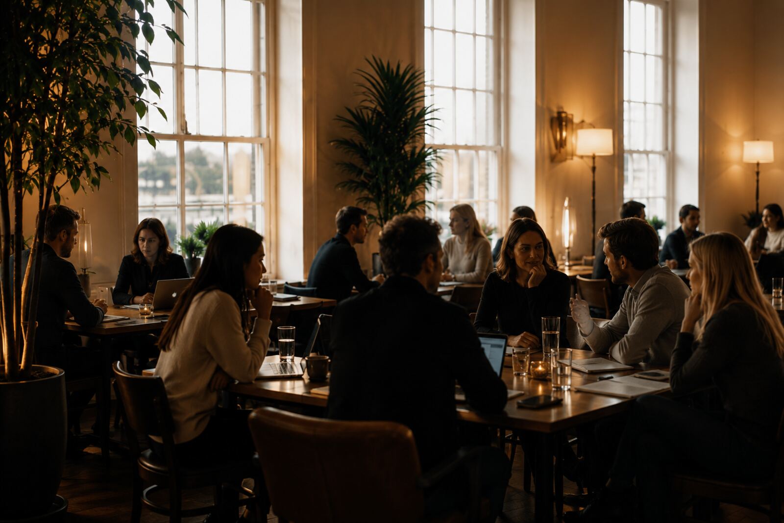A warm working room with founders and operators in conversation